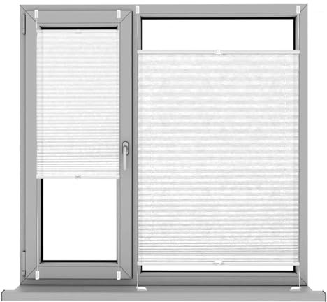 Estores Basic, 85 x 120 cm Antideslumbramiento y Privacidad, Cortina Plisada para Puerta Pegar para completar la instalación, para Interior/Exterior, Blanco