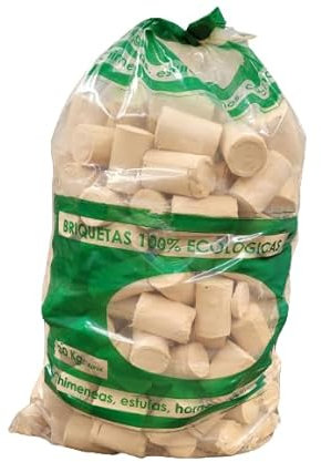 Peyca Saco de briquetas de Pino 100% ecológicas 30kg Aprox. Ideal para chimeneas, Estufas, hornos. Gran duracion. Prensadas sin aditivos.