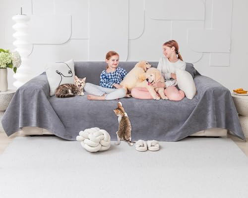 Loiion Katzen Kratzschutz für Sofa, Sofa Überzug 3 Sitzer, Sofaschutz Katze, Schonbezüge Couch Wasserabweisend, rutschfest, Möbel Couchschutz für Haustiere Haare Kinder Hund Katze Kratzer 380 x 180cm