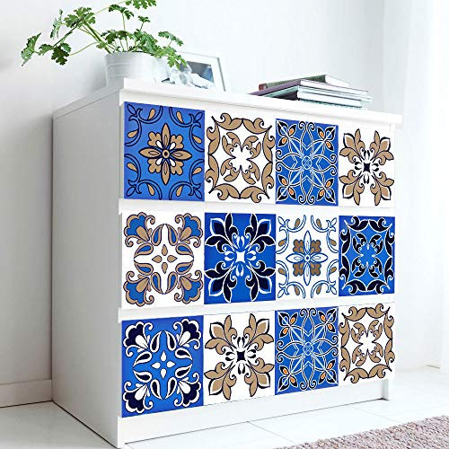 FliesenaufkleberBraun Blau Vintage Mosaikfliesen PVC Klebefliesen Wasserdicht Fliesenaufkleber Bad Küchenrückwand Selbstklebend Ölfest Tile Sticker Wandfliesen Fliesen Folie Abziehbar 15x15cm/10 Pcs