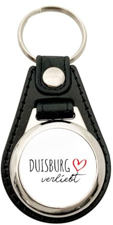 huuraa Schlüsselanhänger Duisburg verliebt Schluesselanhaenger Metall mit Kunstleder mit Namen deiner Lieblingsstadt in Nordrhein-Westfalen Geschenk Idee für Freunde und Familie
