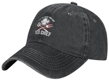 MUeiodf Baseballkappe mit Aufschrift Let Me Hear You Say Yes Chef für Herren und Damen, verstellbar, Vintage-Stil, Cowboyhut, Papa-Cap, Schwarz , One size