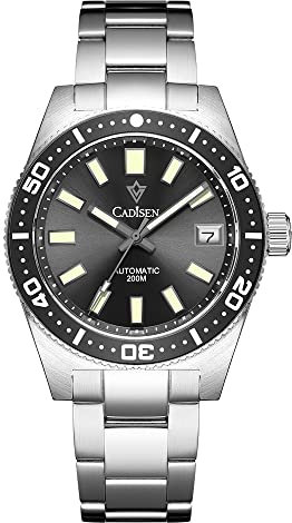 TYBERLEY CADISEN Herren Automatikuhr mechanisches NH35 Uhrwerk Synthetik Saphir 200m Wasserdicht Leuchtend Edelstahlband Sport Taucheruhr Datum, Schwarzer Stahl, Armband