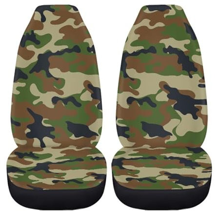 LACIYISON Vordersitzbezüge, Armeegrün, Camouflage-Muster, atmungsaktiv, Sitzschoner für den Sommer, universelle Passform, Autositzbezug, Auto-Innenzubehör