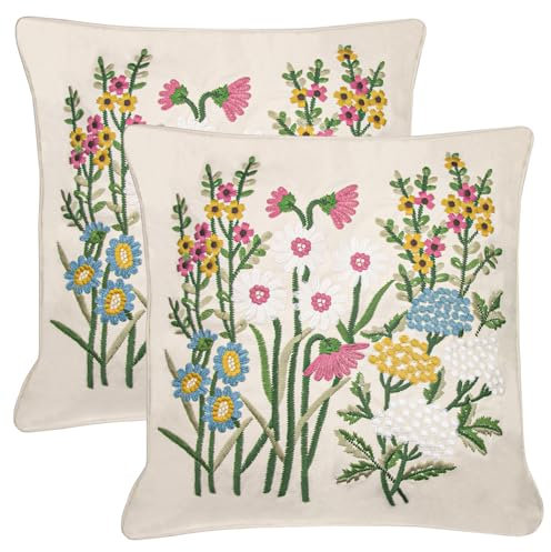 ELANE Bestickte Kissenbezüge, dekorative Blumen-Überwurfkissen, 45,7 x 45,7 cm, für Couch, Büro, Wohnzimmer, Sofa, Bett, Auto (rote Blume, 2 Stück)