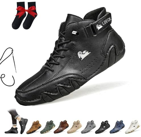 LOVEWLVNCL Stivali Alti in Pelle Scamosciata Italiani Fatti a Mano Scarpe Beck da Uomo Sneakers Casual in Pelle Scamosciata Impermeabili Stivaletti a Piedi Nudi Traspiranti Antiscivolo(Nero,44 EU)