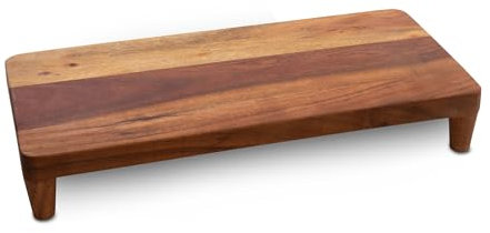 Spetebo Plateau de table en acacia de qualité alimentaire - 45 x 21 cm - Plateau de service en bois marron avec 4 pieds - Plateau de service en bois - Plateau à saucisses - Plateau à fromage -