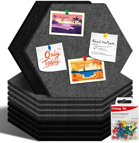 UTMACH Tableau Liege Mural Feutre 8 Pièces Panneau De Liège Hexagonal 30x26cm Tableaux En Liège Autoadhésif Tableau D'affichage Autocollants avec Épingles pour La Cuisine,Le Bureau,La Classe