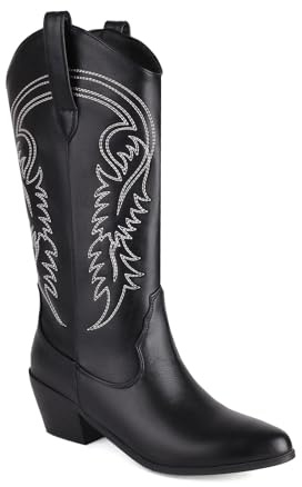Artykey Stivali Donna Fashion Stivali Stivaletti Texani Cowboy Western Scarpe da Donna Nero Marrone Cachi 005A