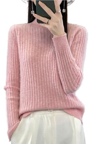 Ailaile 100% lana merino maglione donna autunno inverno collo a lupetto maniche lunghe scanalatura striscia pullover caldo morbido maglia top