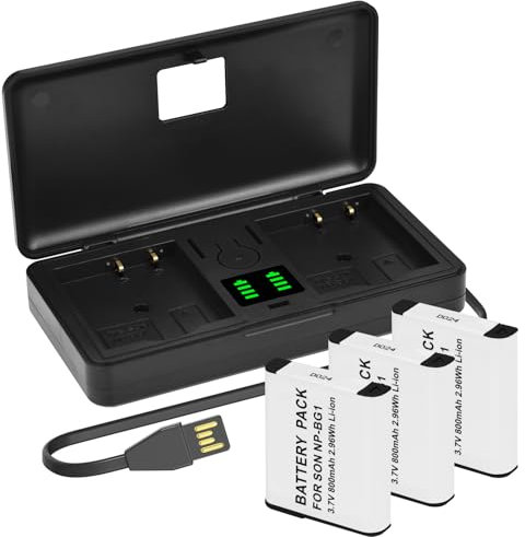 Lot de 3 batteries NP-BG1 NP-FG1 et chargeur LCD pour Sony Cyber-Shot DSC-W30 W35 W50 W55 W70 W80 W120 W150 W220 WX1 WX10 HX9V H7 H9 H10 H20 H70 H50 H50 H55 5 H90. HX5V HX9V HX10V