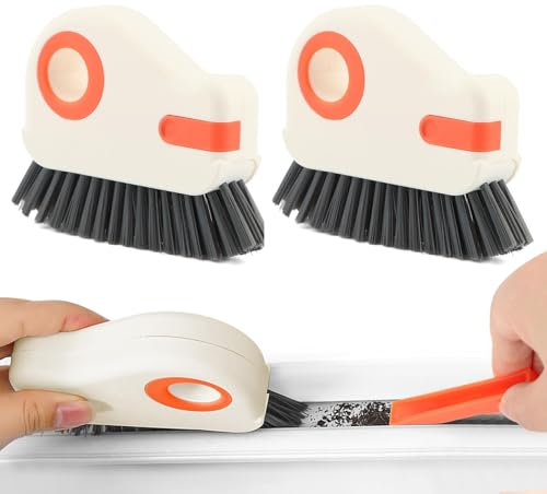 2 spazzole 2 in 1 per la pulizia delle scanalature delle finestre, strumento multiuso per la pulizia delle fessure con setole rigide con raschietto nascosto, per persiane, porte, finestre, binari,