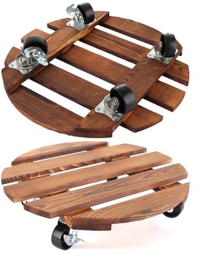 ASelected 2 pack 12 Inch Plant Caddy Wooden Plant Stand with Wheels,Round Plant with Metal Lockable Caster Wheels Heavy Duty Trolley Rolling Plant Stand Dolly Plant Pot Movers Indoor Outdoor Patio