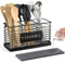 THYGIFTREE Utensil Holder for Kitchen Counter with Diatomaceous Earth Base, Large Black Metal Cooking Tool Organizer with 3 Compartments, Countertop Utensil Holder for Spatula and Kitchen Utensils