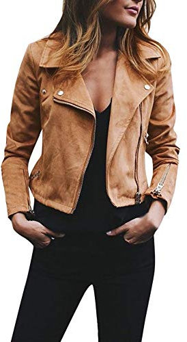 NaLatia Femmes Faux Daim Veste Motard Manteau en Cuir Veste Faux Cuir Femme Simili Suédine Blouson Style Motard Manteau Classique