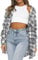 LACOZY Womens Flannel Plaid Shirt Button Up Causal Shacket Oversized Flannel Shirt Black Buffalo Plaid Blouse Long Sleeve Loose Tunic Tops White S