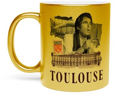 Goldene Tasse aus verchromter Keramik - Toulouse Collage Ville France Capitol Symbol - 325 ml