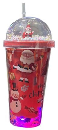 Gobelets de Fête Lumineux avec Couvercle en Paille - Thème Noël avec Père Noël, Bonhomme de Neige, Élan - Décoration Clignotante pour Fêtes