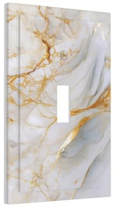 Iofng White Gold Marble Single Toggle Light Switch Covers Decorative 1 Gang Wall Plate Luxury Gold Foil Print Glitter Marble Electrical Device Switchplate Dimmer Faceplate for Country Bathroom Decor