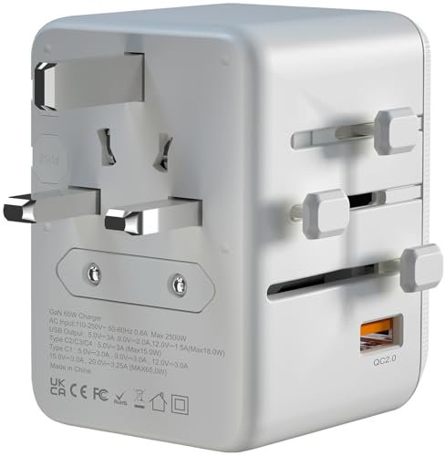 revolt Reisestecker: Universal-Reiseadapter & Notebook-Netzteil, 4x USB-C, 1x USB-A, 65W PD (Travel Adapter, Reiseadapter weltweit, Steckeradapter)