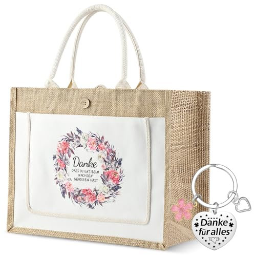 Dzmuero Personalisierte Jutebeutel, Dankeschön Einkaufstasche, Unisex Erwachsene, 36 × 32 × 19 cm, Girlande