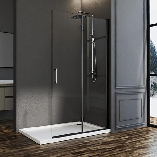 Goezes Duschwand Glas 100x195cm Walk in Schwarz Duschwand, Duschabtrennung Faltbar Dusche Duschtrennwand Duschabtrennung aus 6mm ESG Nano Easy-clean Glas, Glastrennwand Glaswand
