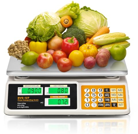 Bonvoisin Waage 88 lb/40 kg, Lebensmittelwaage mit 2 g Teilung, wiederaufladbare Waage mit Edelstahlplatte