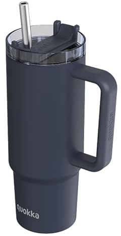 Quokka Vaso Stream Black 950ml - Tapa Multifunción con Pajita - Doble Pared Aislante - Acero Inoxidable Reutilizable