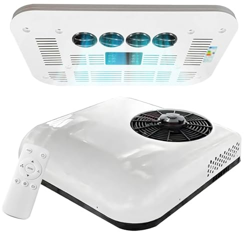 Climatiseur De Toit pour Camping-Car DC 12V/24V, Climatiseur De Stationnement, Compresseur De Climatisation Mobile pour Camionnettes, Véhicules Tout-Terrain, Camions, Camping-Cars,White-24V