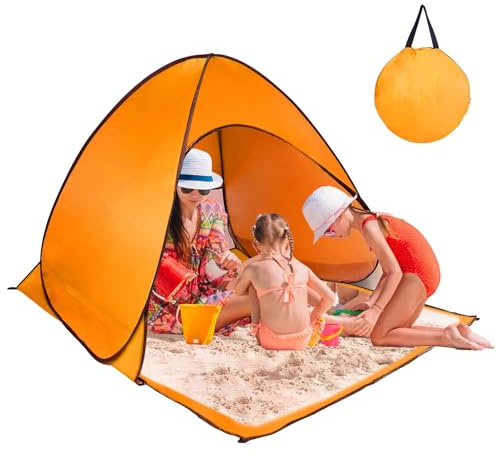 Tienda De Playa, Carpa De Playa Fácil De Instalar, Refugio Solar, Protección UV UPF 50+, Capacidad For 2-3 Personas, Sombrilla Portátil For Exteriores, con Bolsa De Mano(Orange)