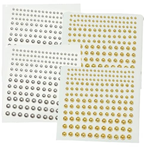HSTWODE 1 Stück 660Pcs Perlen sticker, 3-6mm Selbstklebende Halbperlen, Klebesteine Perlen zum Basteln für Gesicht/Nägel/Make-up/Festival/Weihnachts Dekoration/DIY Handwerk (Silber und Gold)