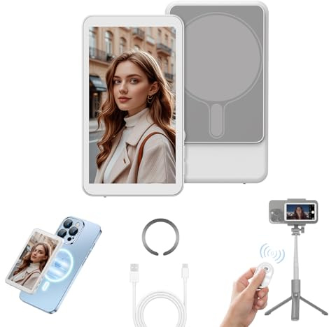 handlicher Selfie-Monitor-Bildschirm für iPhone & Android - Magnetischer Vlog-Selfie-Spiegel für Telefonkamera Kamera - Fernbedienung & 1800mAh Smallrig Screen Mirroring Rückfahrkamera