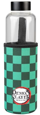 Grupo Erik: Bottiglia Demon Slayer Termica | Bottiglia Vetro 500 ml, con rivestimento in neoprene, tappo chiusura ermetica e BPA free, bottiglia vetro acqua design, Anime Manga gadget