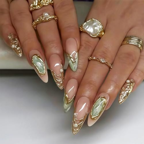 Evadollina Press On Nails Lot de 24 faux ongles à coller avec perles longues