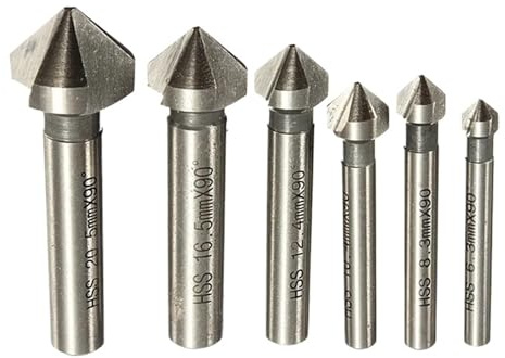 Set di 6 punte for trapano svasatore HSS a 3 taglienti, 90 gradi, gambo tondo, 6 pezzi, 6,3-20,5 mm(MG00108-1)