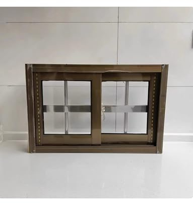 Aluminium-Schiebeglasfenster, gehärtetes Glas, horizontales Fenster mit Bildschirm, 800 x 400 mm, Kellerfenster für Sicherheit und Belüftung