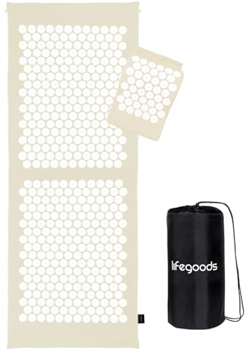 LifeGoods Akupressurmatte XL Mit Kissen - Akkupressmatte - Akkupressurmatte+ - Akupressur Matte - Akupunktur Matte - Massagematte - Rücken - Stachelmatte - Fakirmatte - Nagelmatte - Acupressure Mat