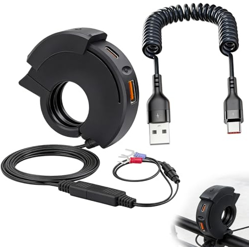 Enchufe USB para motocicleta, cargador de teléfono moto, cargador impermeable para motocicleta con cable de carga tipo C, protección contra cortocircuitos y sobrecarga, resistente al agua, doble