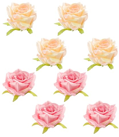 Lotsdonxia Set of 8 Artificial Rose Cake Toppers - Happy Birthday Floral Cupcake Picks for Wedding, Bridal Shower, Engagement, Anniversary and Baby Shower Party Decorations