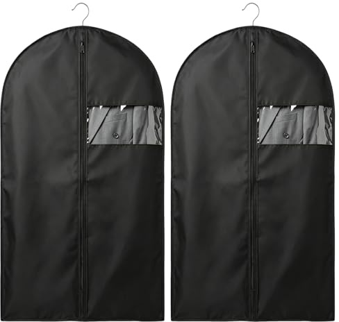 2 PCS Dust-Proof Suit Bags for Men, Foldable Suit Cover with Clear Window, Reusable Suit Bag with Black Zipper for Coats, Dresses, Jacket, Clothes(24''X40''/60x100cm)