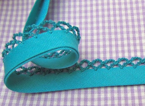 1m Schrägband mit Häkelborte uni türkis 26