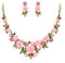 Ever Faith Women's Crystal Simulated Pearl Pink Rose Flower Leaf Necklace Pierced Earrings Set Gold-Tone