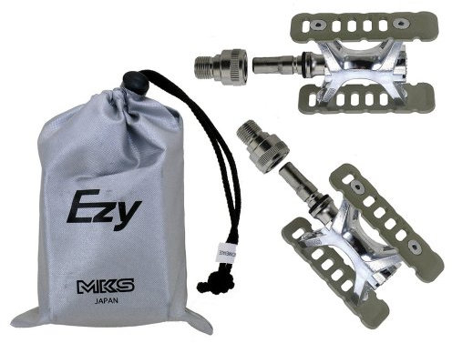 MKS Pedal Steckpedale Clip-On abnehmbar mit Tasche Silber Fahrrad Pedale Bike
