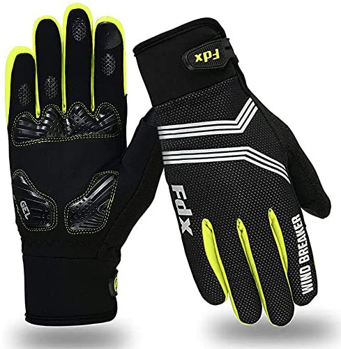 FDX Full Finger Winter Cycling Gloves, Breathable, Water Resistant, Windproof, Anti- Shocking Gel Padded Palms, Touchscreen, Anti-Slip Warm Thermal Men Women MTB, Racing, Riding, Running (Yellow XL)