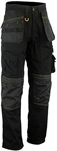 WrightFits Men Holster Work Trousers Black - Heavy Duty Safety Combat Cargo Pants - Multi Pockets - Knee Pad Pockets - Triple Stitched - Durable Workwear (34W X 31L)