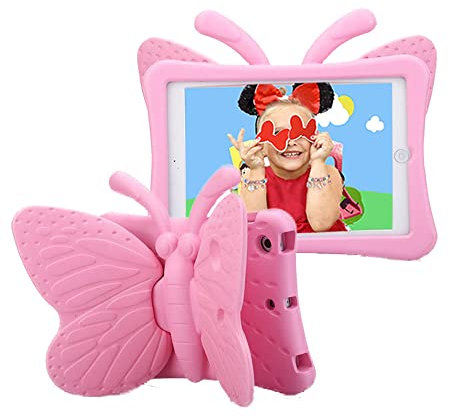 iPad Mini Case for Kids, Light Weight Cute Butterfly Design Shockproof Drop-proof Soft EVA Foam Protective Tablet Case Cover for Apple iPad mini 1/2/3/4 - Pink