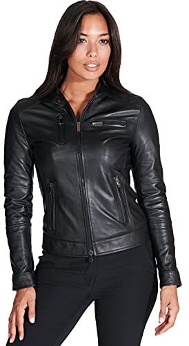 D'Arienzo Giacca in Pelle Donna Nero Giubbotto Biker Giubbino Moto Vera Pelle Made in Italy Giulia Nero/M