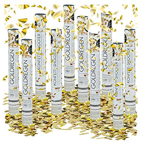 Relaxdays 10 x Party Popper 40 cm im Konfettikanonen Set, Konfetti Bombe für Hochzeit und Geburtstag, Konfetti Shooter 6-8 m Effekthöhe, Gold metallic