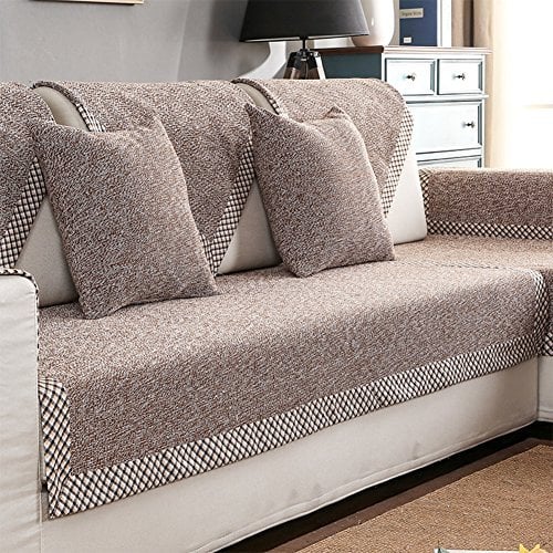 HM&DX Baumwolle Knitted Sofa Abdeckung Sofa Überwurf Multi-Size Anti-rutsch Schmutzresistent Einfarbig Sofahusse Für sektionaltore Couch-Brown 70x150cm(28x59inch)…