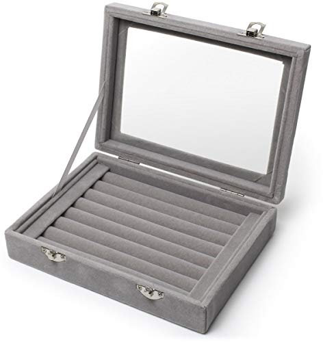 igadgitz home U6997 - Samtig Ausgekleidete Ringbox Ringlade Ringkasten Ringdisplay Schmuckkasten - Ringe, Ohrringe, Manschettenknöpfe - Grau - Mittel